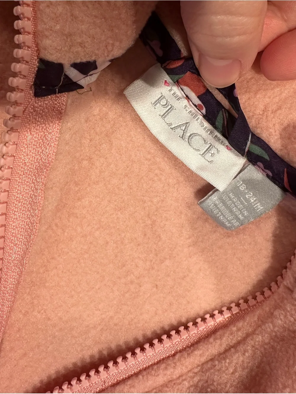 The Children's Place Pink Plush Zip-Up Jacket with Floral Lining